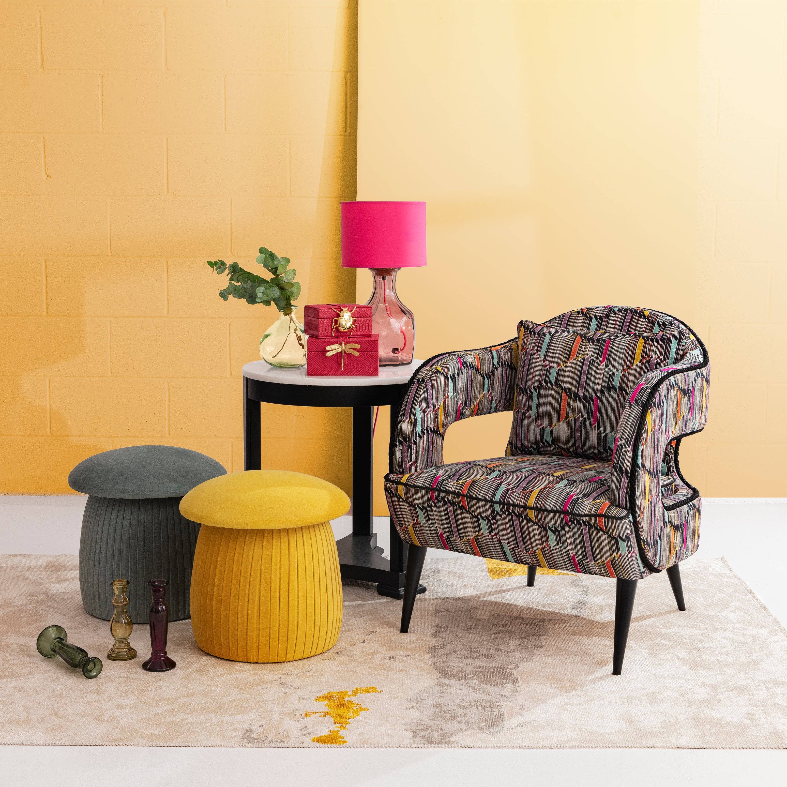 Mushroom Pouffe, Mustard Pouffes sazy.com