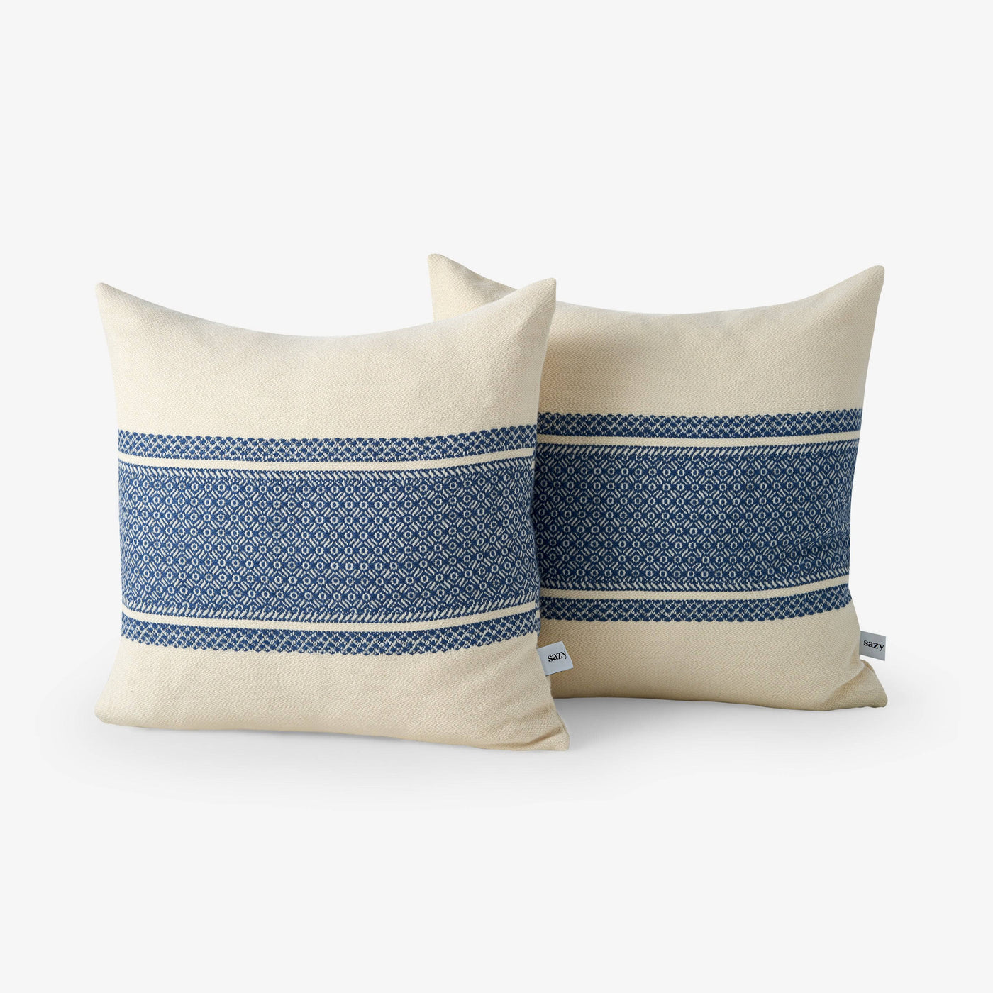 Mediterranean Set Of 2 Border Striped Soft Cushion Covers, Blue, 43x43 cm Cushion Covers sazy.com