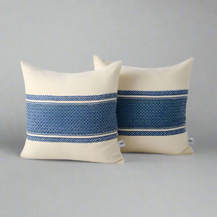 Mediterranean Set Of 2 Border Striped Soft Cushion Covers, Blue, 43x43 cm Cushion Covers sazy.com