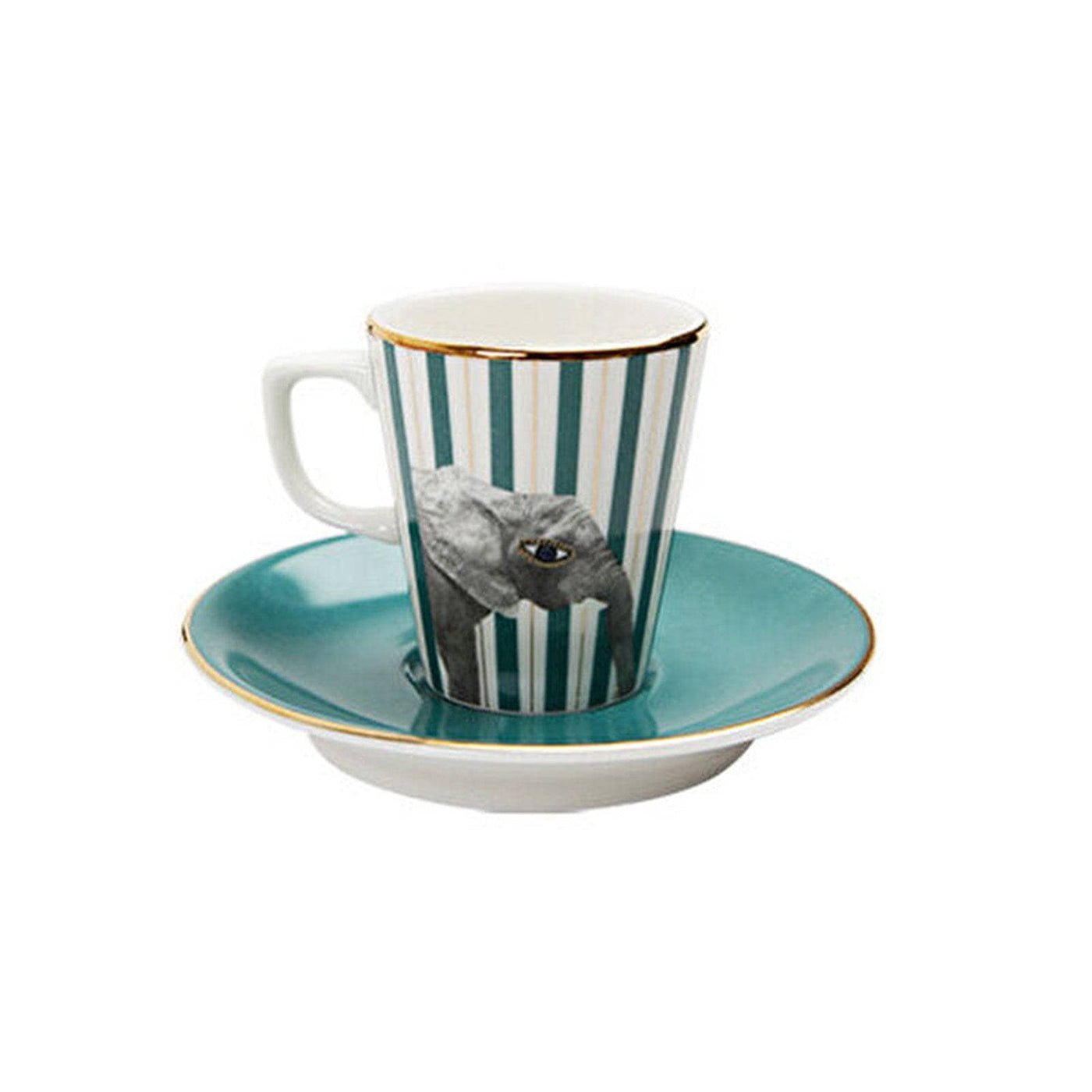 Wild Life Set of 6 Elephant Espresso Cups and Saucers, Green, 75 ml 1