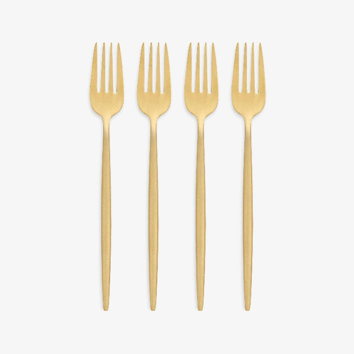 Amsterdam 4 Piece Stainless Steel Dessert Fork Set, Matte Gold Cutlery sazy.com