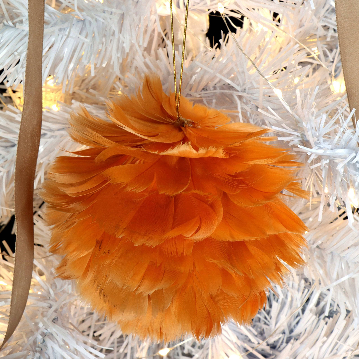 Feather Ornament Ball, Set of 2, Ochre 2