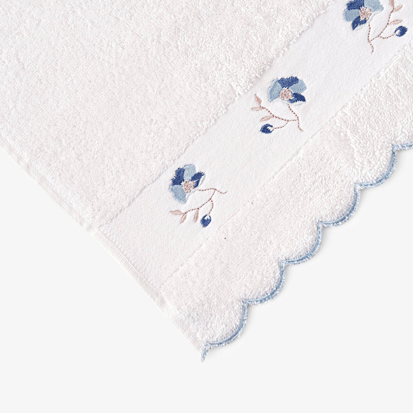 Diane Set of 2 Flower Embroidered 100% Turkish Cotton Face Cloth, Off-White - Blue, 33x33 cm 3