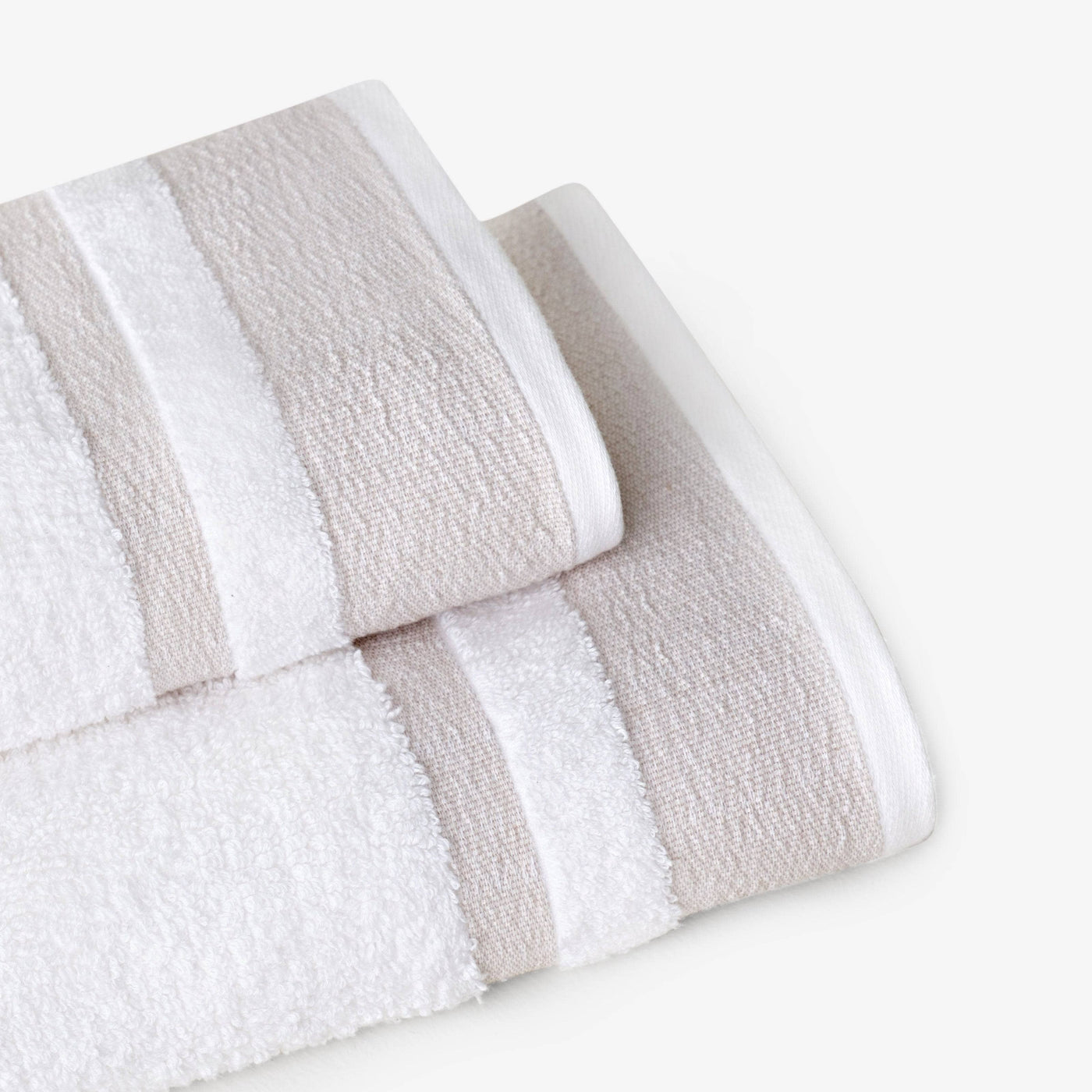 Charlotte Set of 2 Striped 100% Turkish Cotton Hand Towels, Beige Hand Towels sazy.com