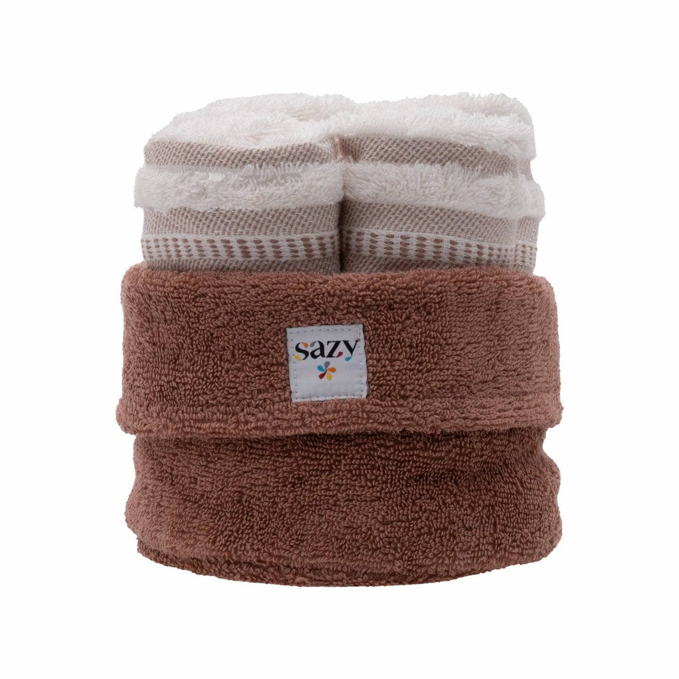 Betty Set of 4 Border Striped 100% Turkish Cotton Face Cloths, Cinnamon 1