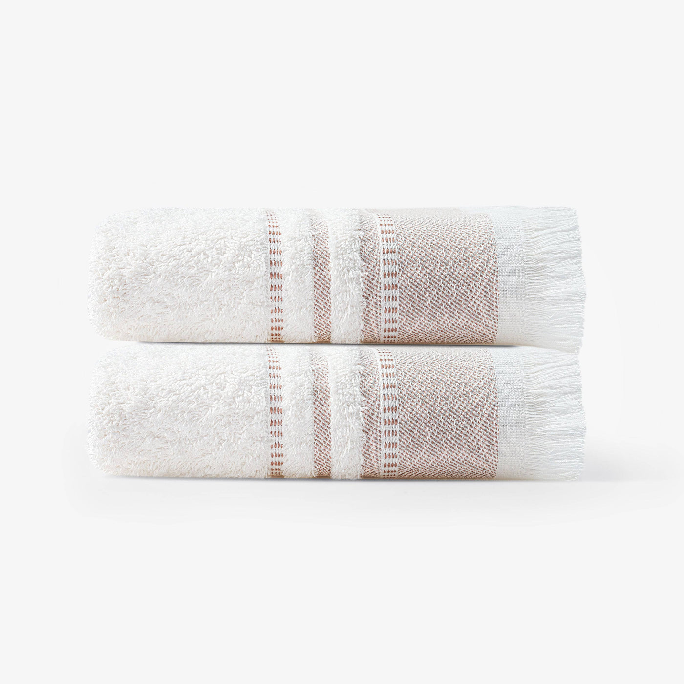 Betty Set of 2 Border Striped 100% Turkish Cotton Hand Towel, Off-White - Cinnamon, 50x90 cm 1
