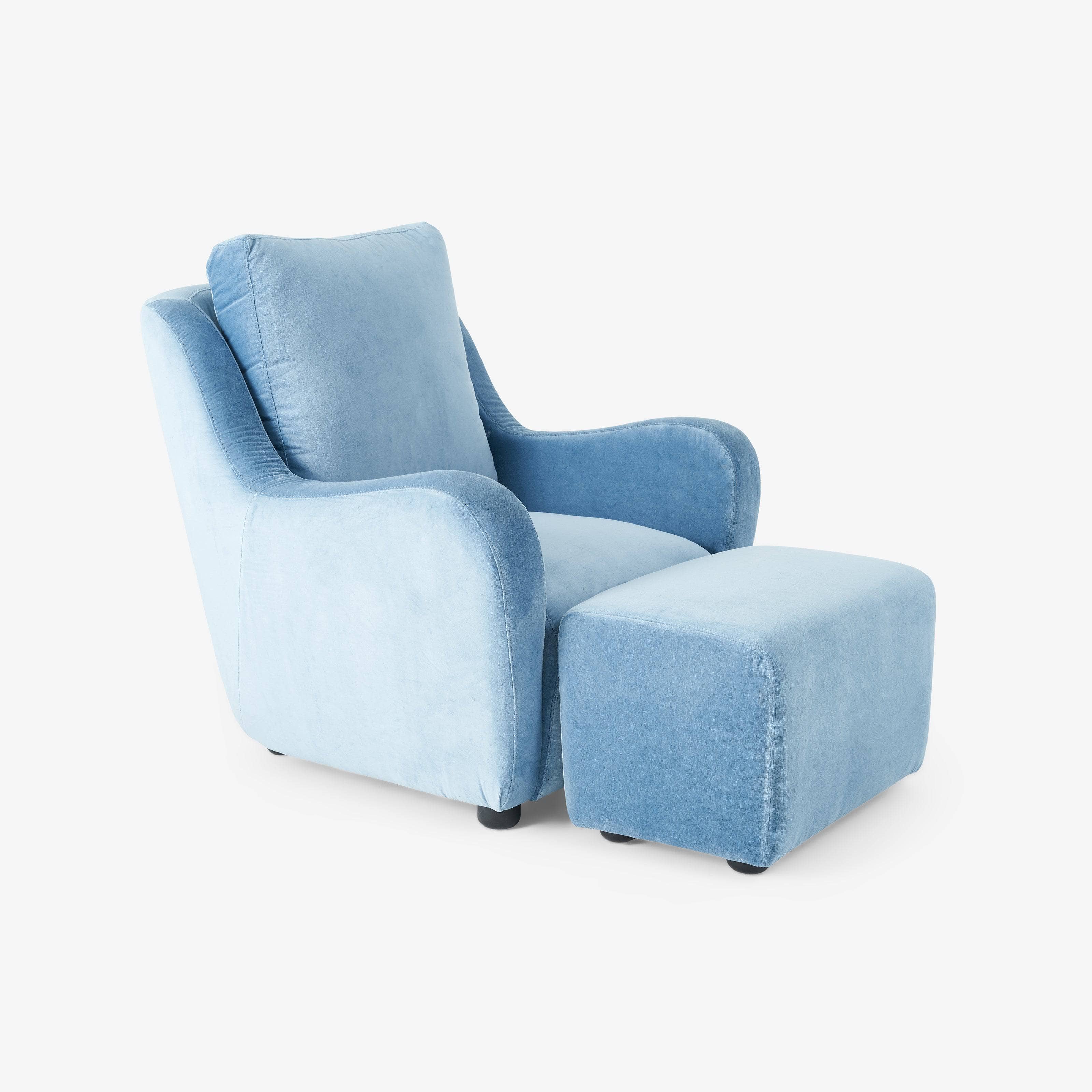 Blue armchair best sale with footstool