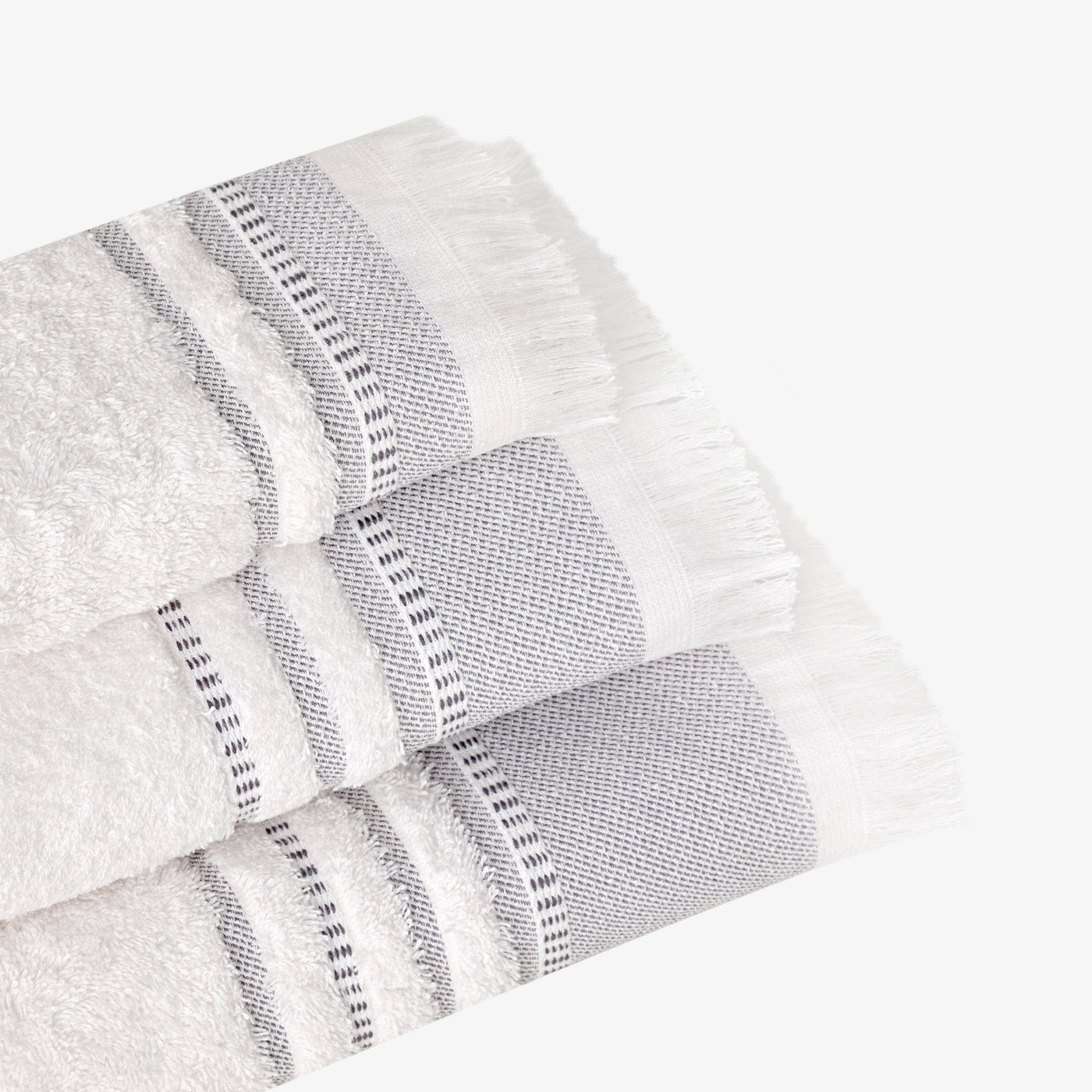 Betty Border Striped 100% Turkish Cotton Bath Towel, Off-White - Anthracite Grey 3