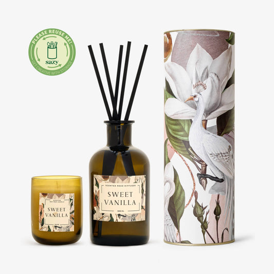 Sweet Vanilla Candle - Diffuser Set, Amber Diffusers sazy.com