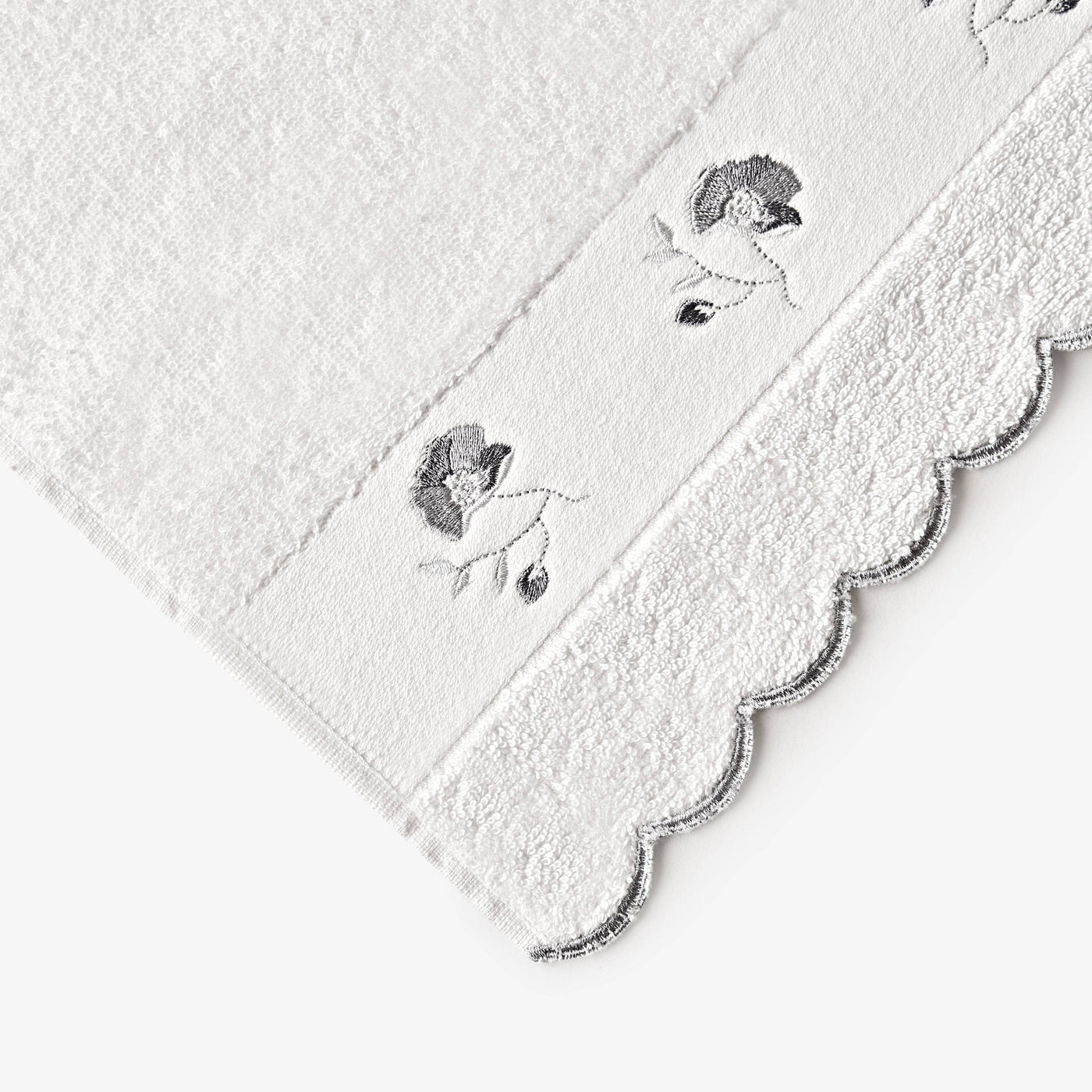 Diane Set of 2 Flower Embroidered 100% Turkish Cotton Face Cloths, Off-White - Grey Face Cloths sazy.com