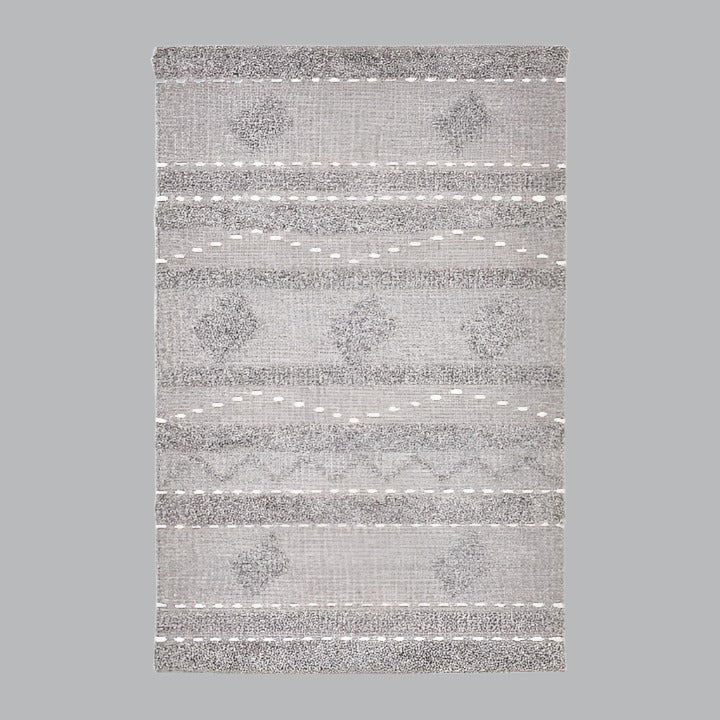 Tobias Handwoven Geometric Striped Tufted Rug, Grey, 160x230 cm Modern Rugs sazy.com
