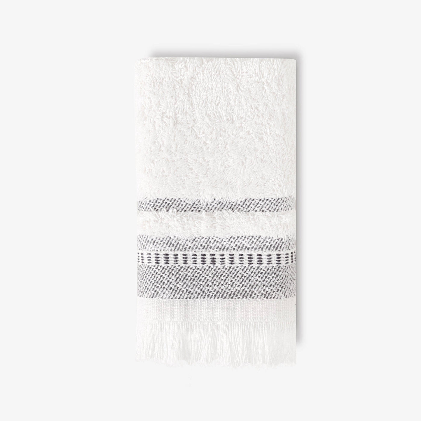 Betty Border Striped 100% Turkish Cotton Face Cloth, Off-White - Anthracite Grey 1
