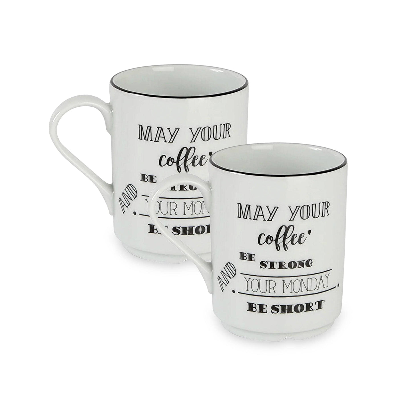 Be Happy Set of 2 Mugs, Black - White 1
