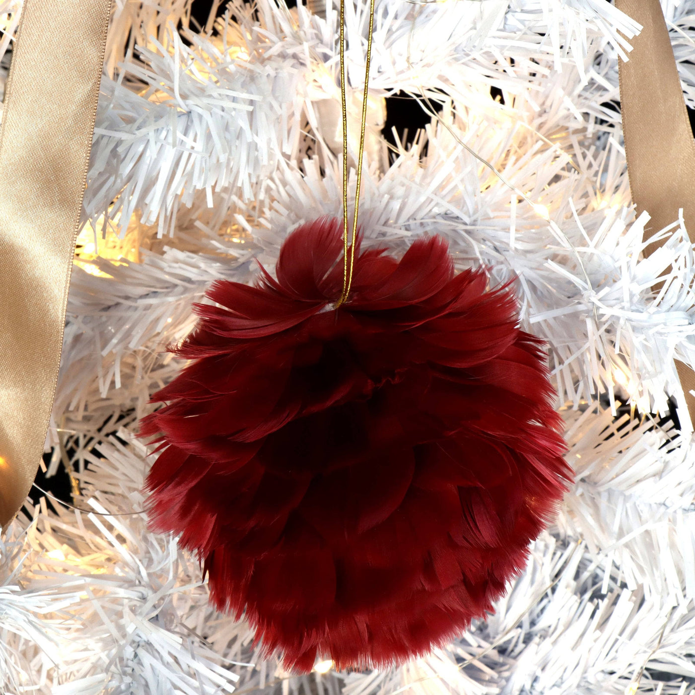 Feather Ornament Ball, Set of 2, Red 2