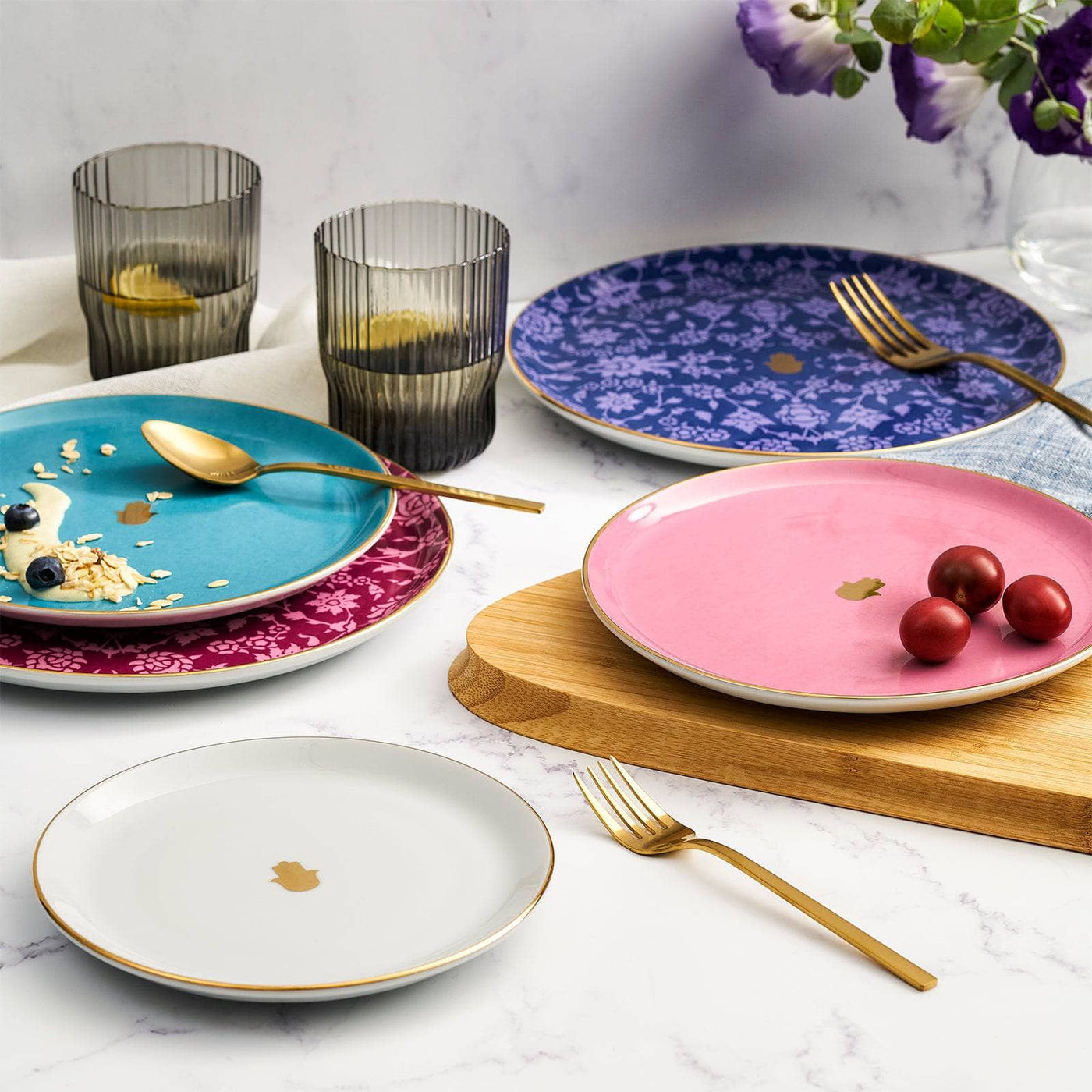 Glamorous Set of 6 Dinner Plates, Fuchsia, 24 cm Plates sazy.com