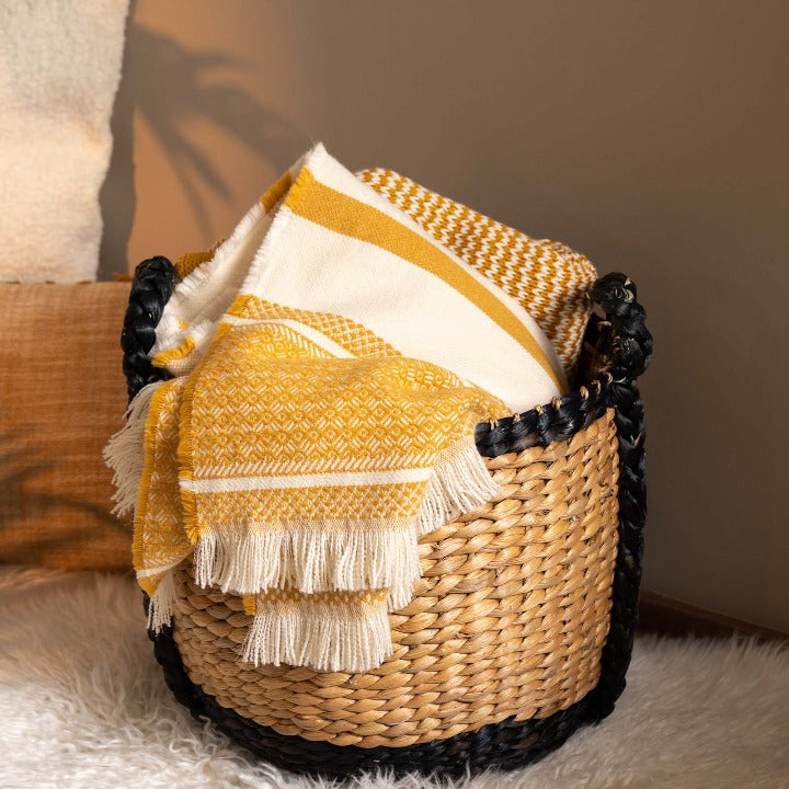 Mediterranean Border Striped Soft Throw, Mustard, 140x190 cm Throws sazy.com