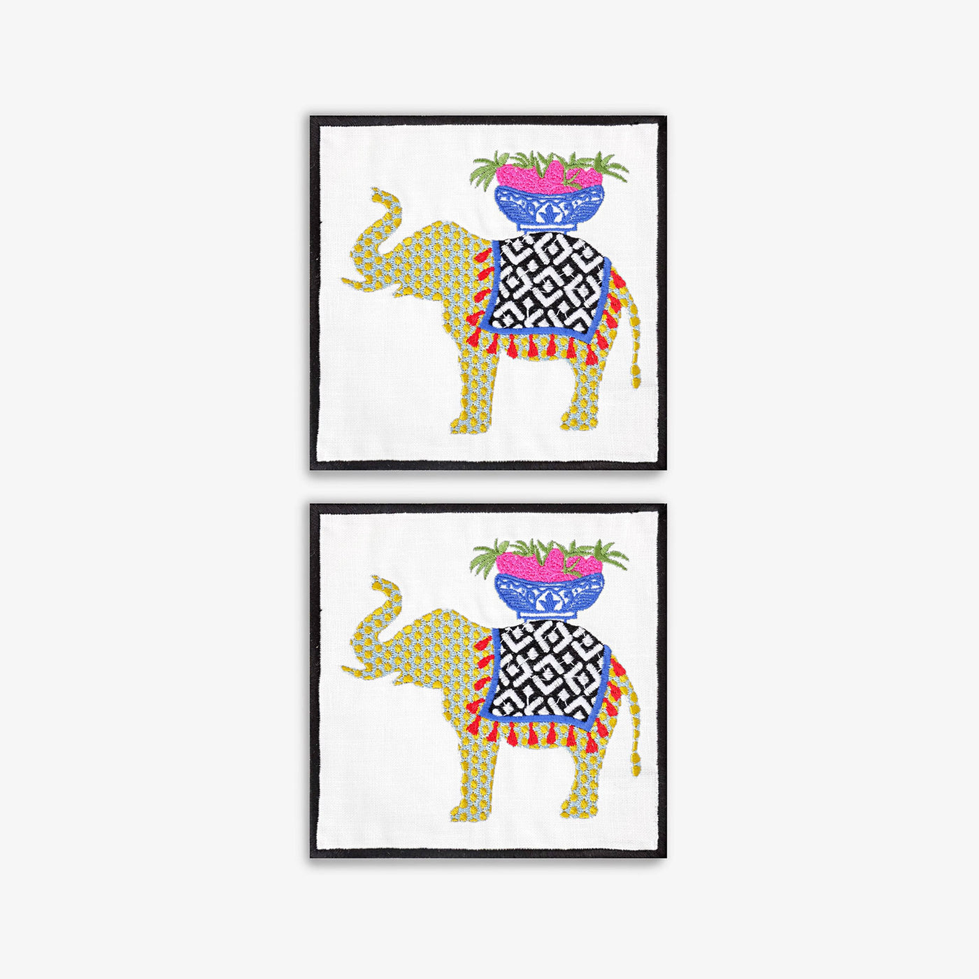 Dara Embroidered Set of 2 Coasters, Off-White Coasters sazy.com