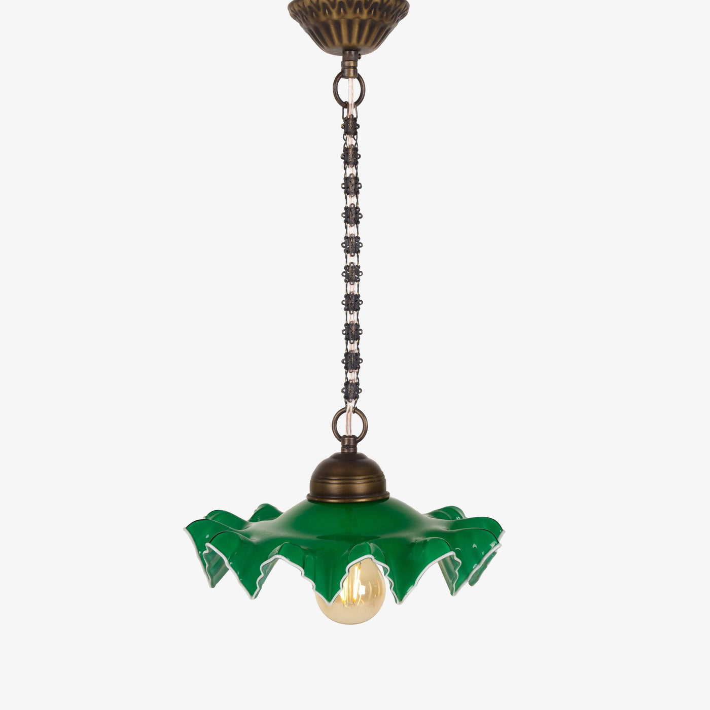 Lily Bloom Glass - Copper Ceiling Light Pendant, Green - White 1