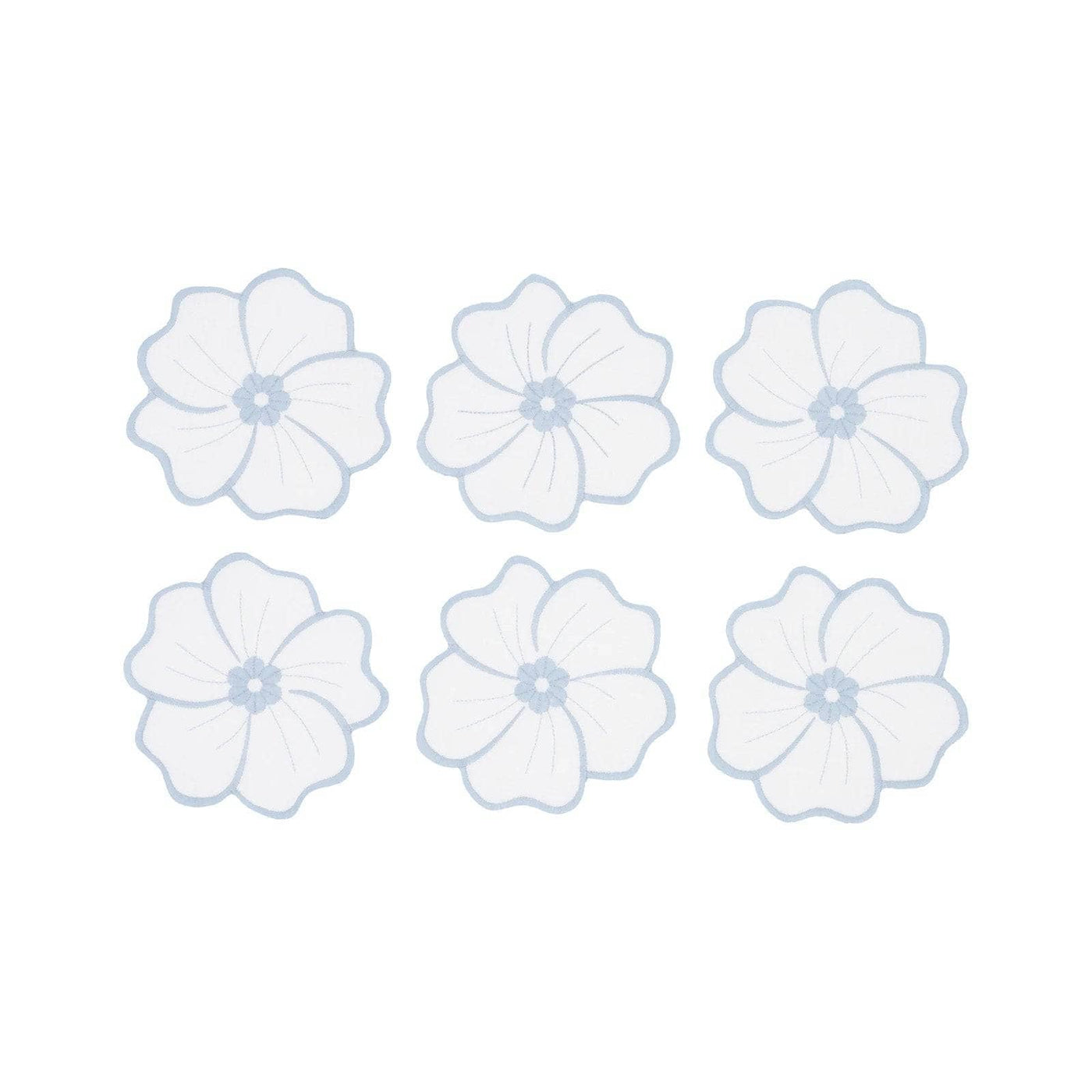 Hannah Set of 6 Embroidered Daisy Coasters, Blue 2