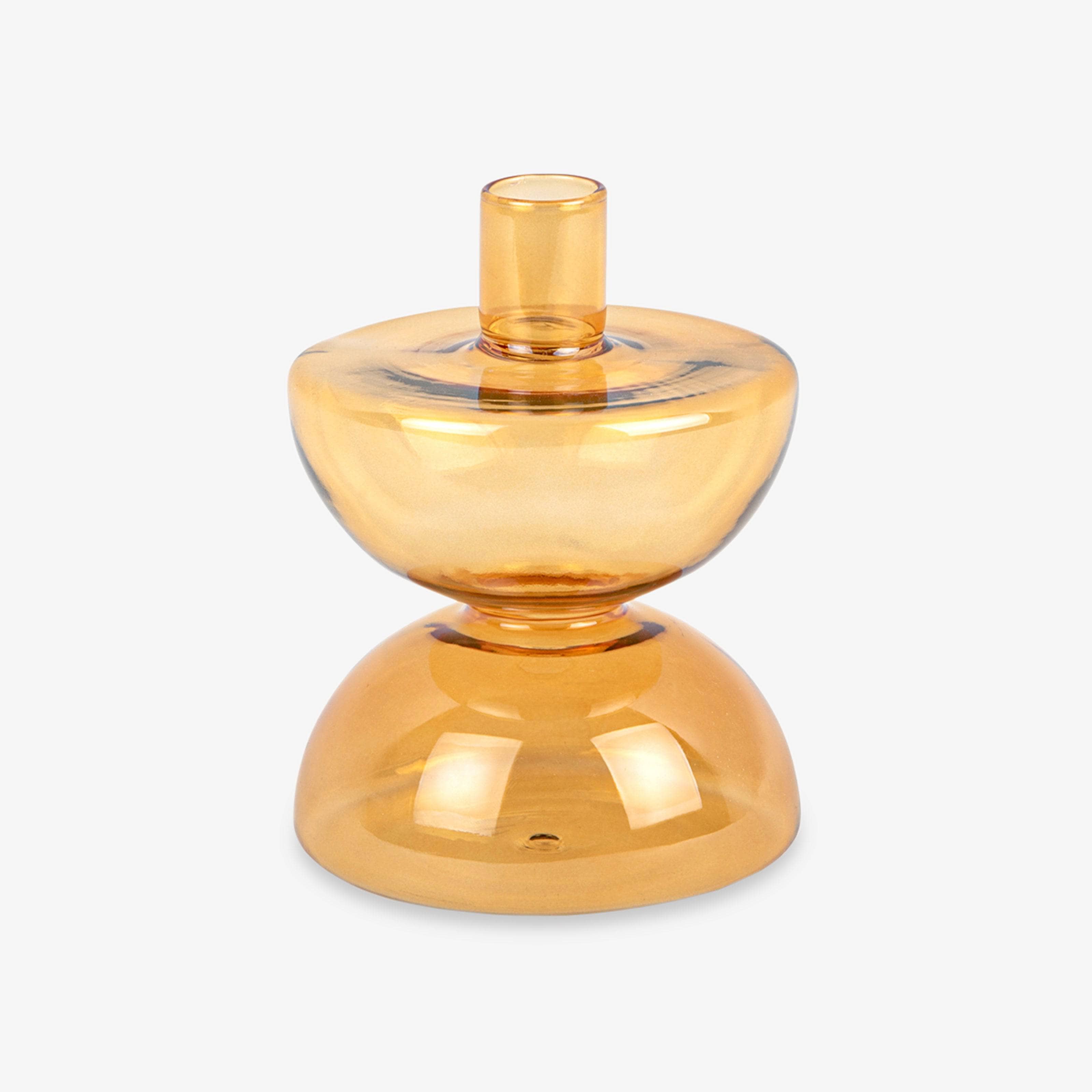 Duplik Candle Holder, Glass, Ochre Yellow