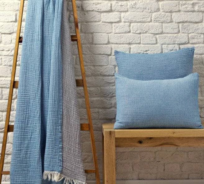 Ruth Textured 100% Cotton Throw Set, Blue, 150x200 cm Throws sazy.com