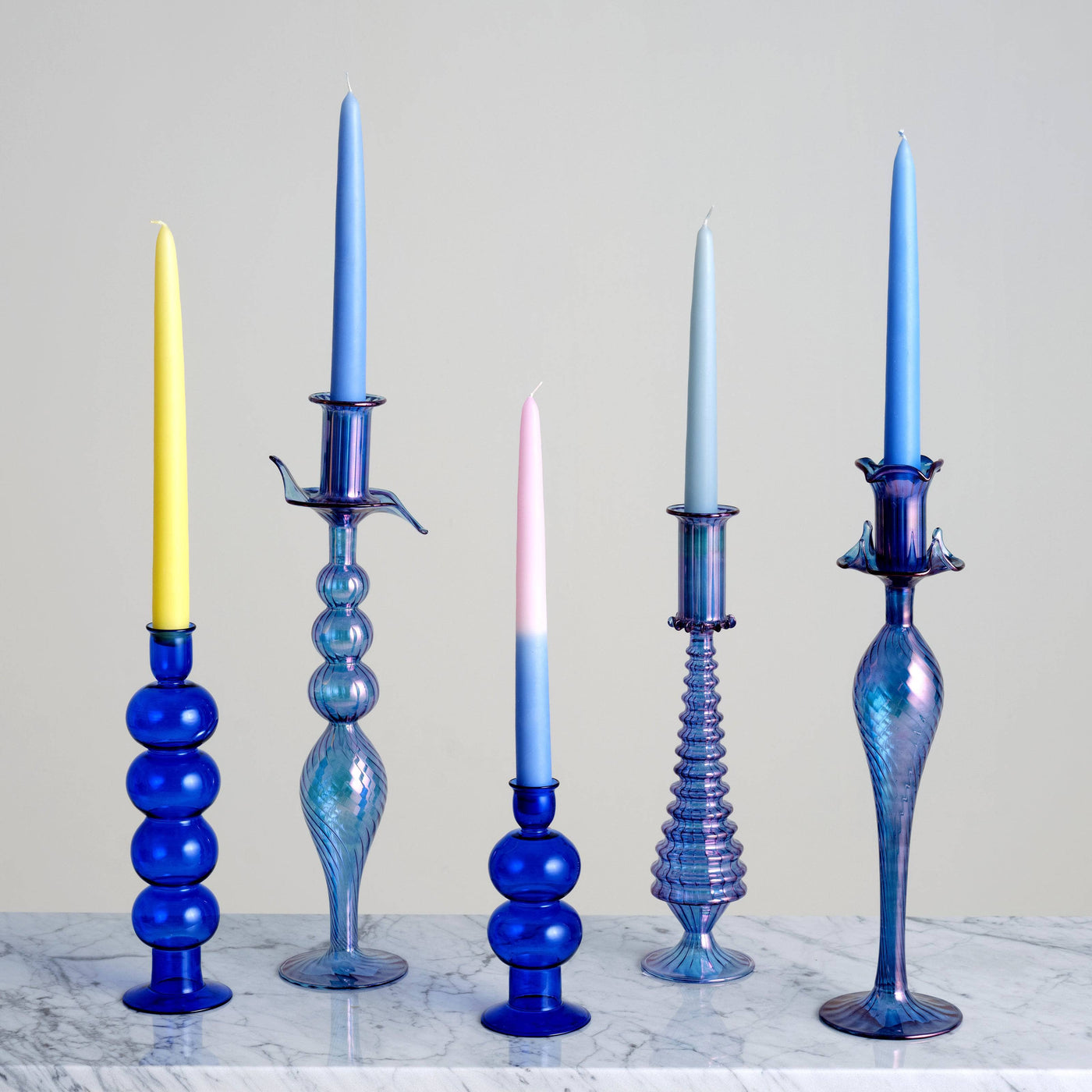 Emilia Handblown Bubble Candleholder, Blue, M Candle Holders sazy.com