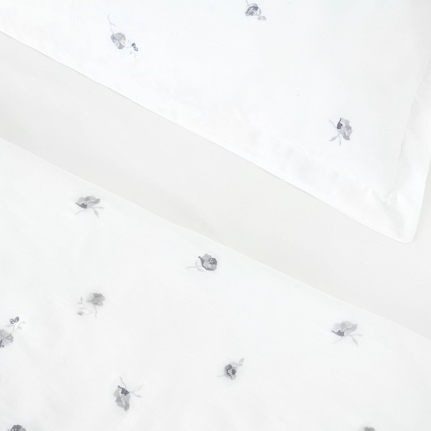 Elizabeth Flower Embroidered 100% Turkish Cotton 210 TC Duvet Cover Set, White - Grey, Super King Size Bedding Sets sazy.com