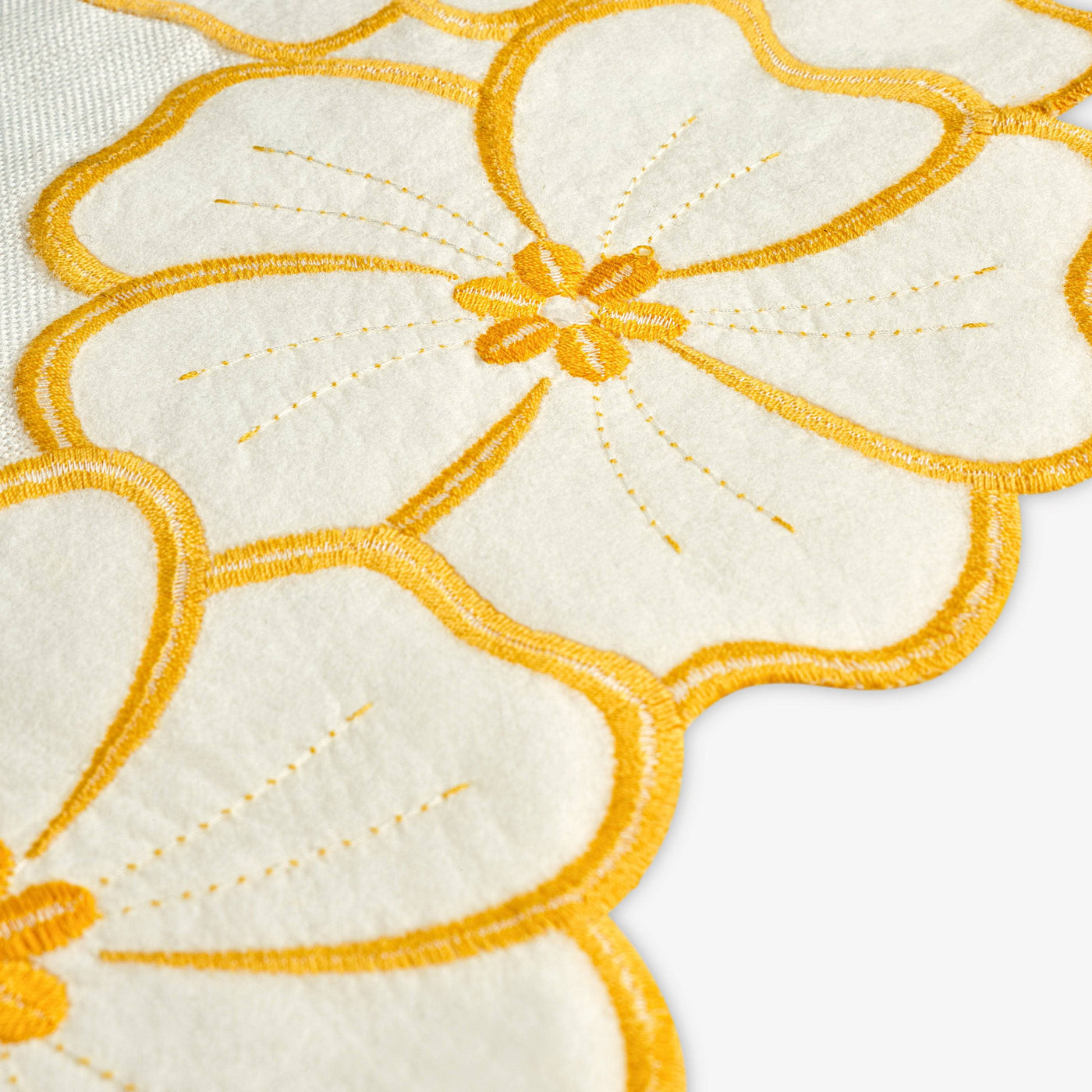 Hannah Embroidered Daisy Placemat and Coaster Set, Yellow Placemats sazy.com