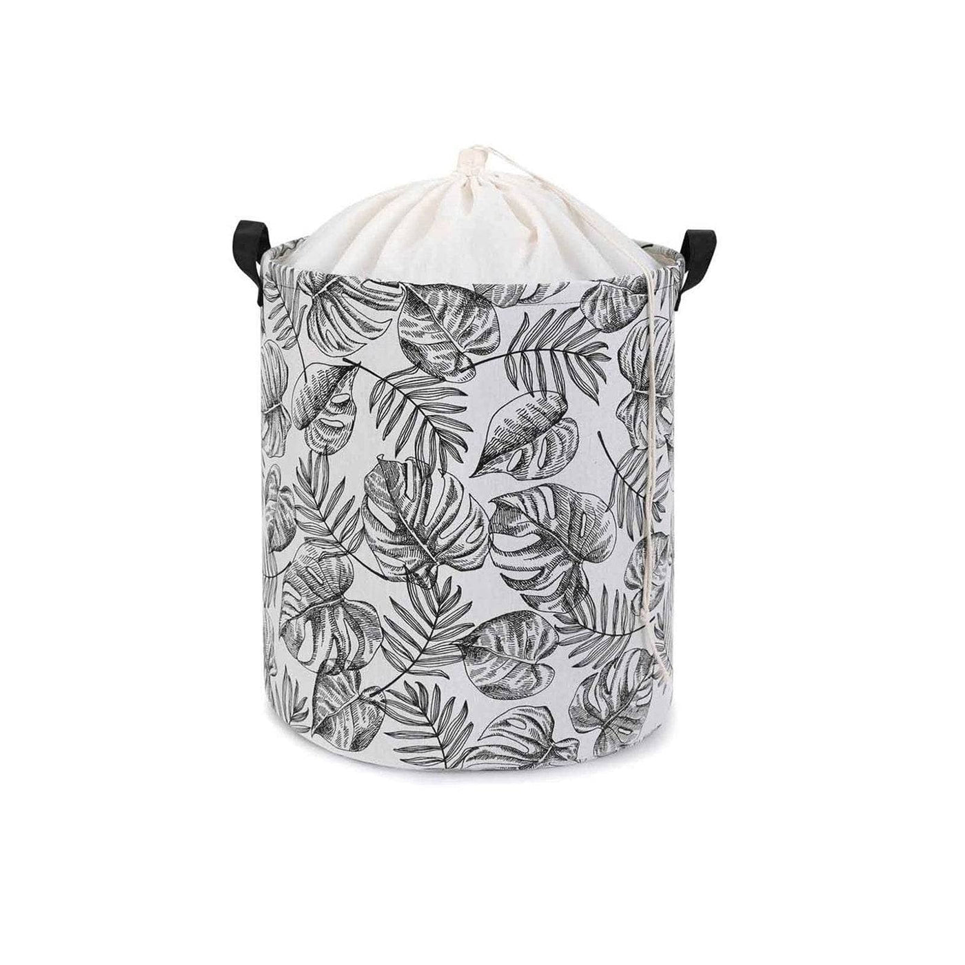 Tropical Patterned Laundry Basket, Black - White Baskets sazy.com
