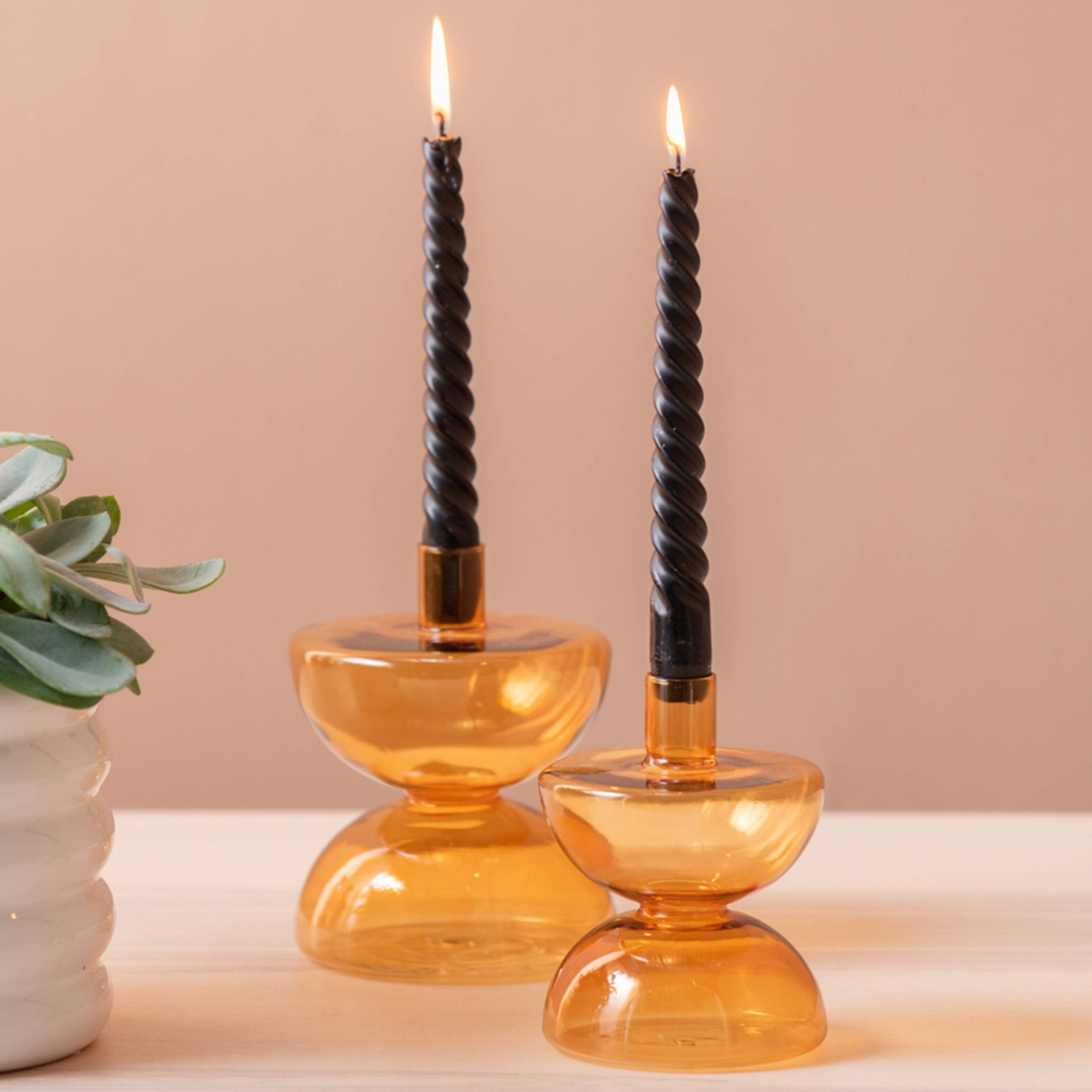 Duplik Candle Holder, Glass, Ochre Yellow