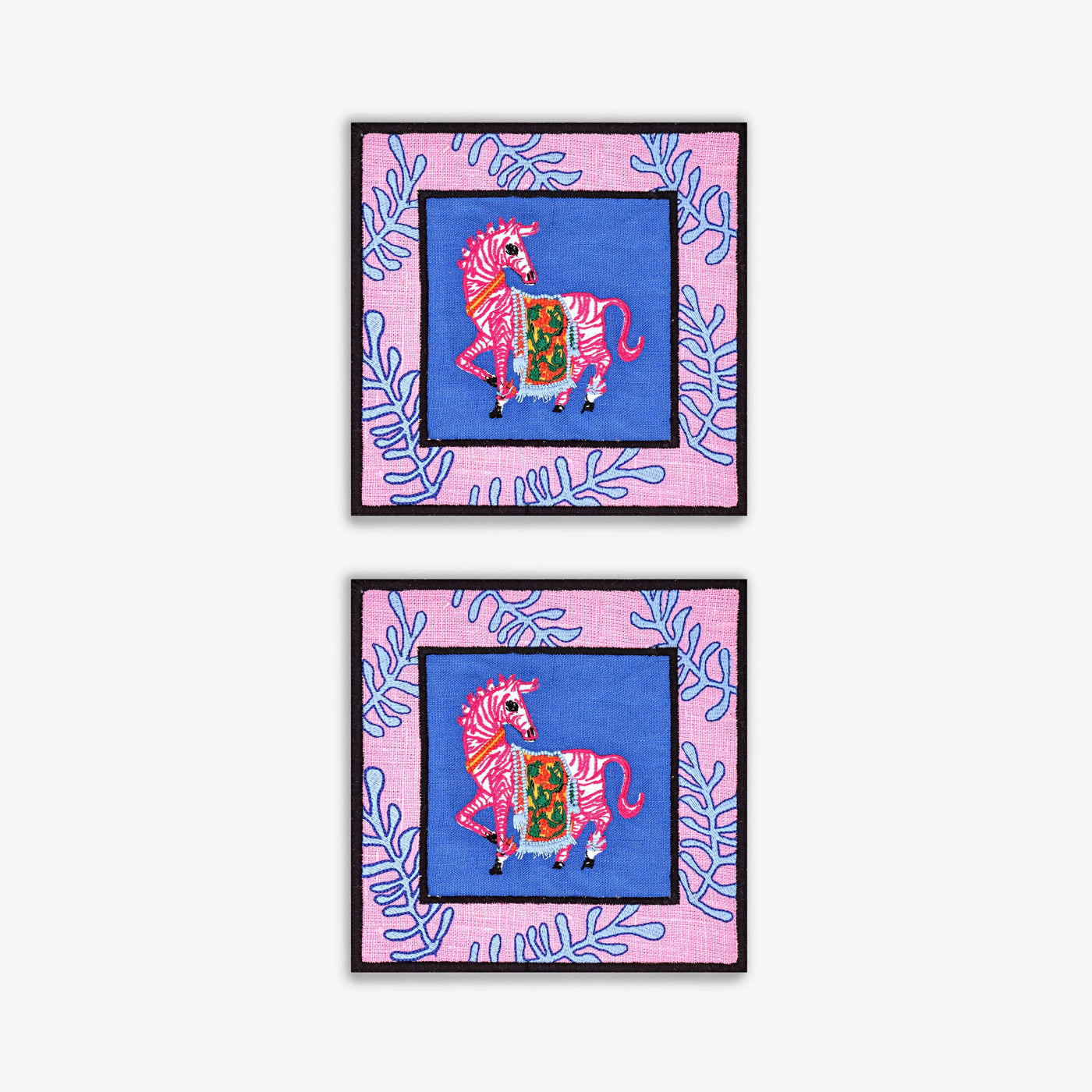 Rhiannon Embroidered Set of 2 Coaster, Pink - Navy, 16x16 cm 1