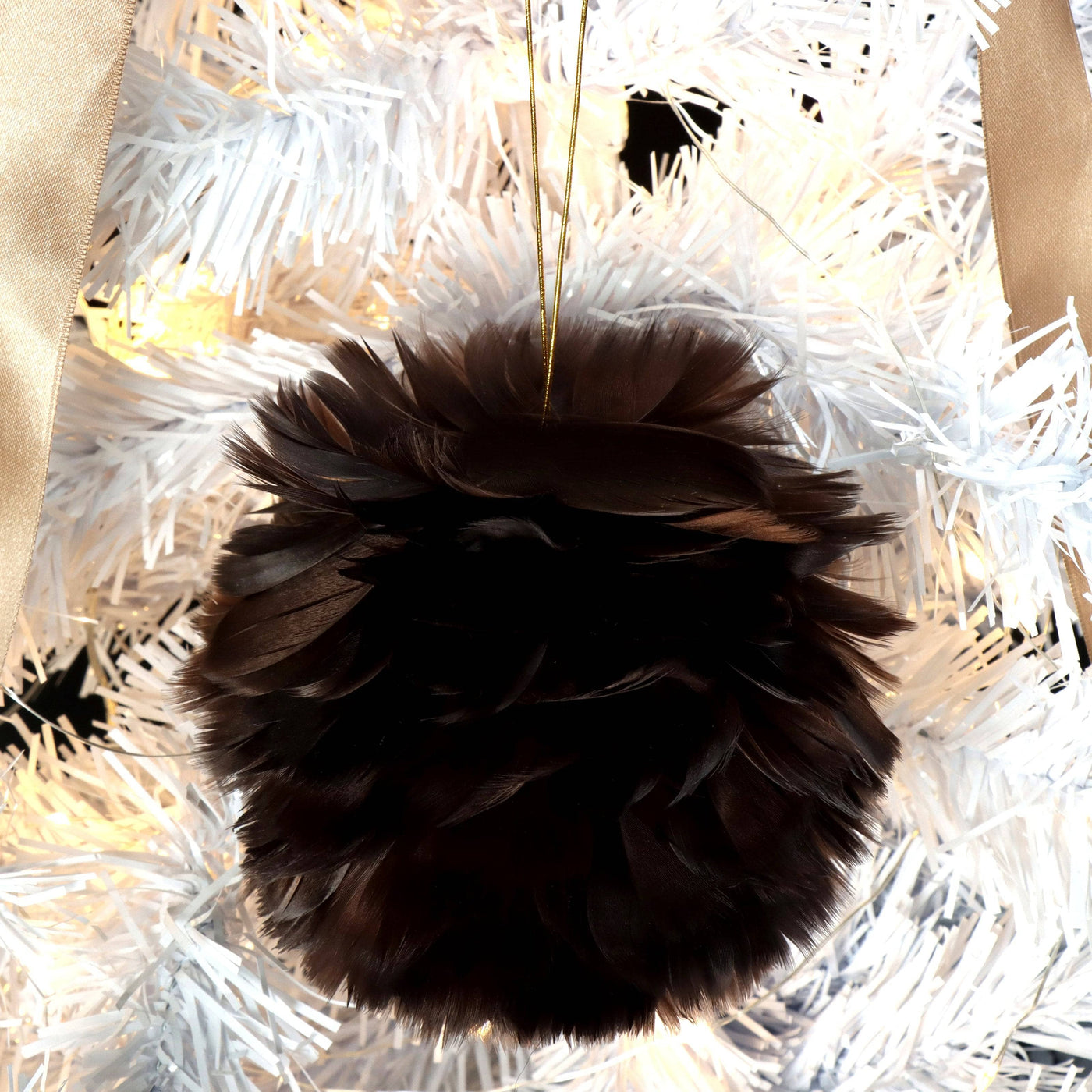 Feather Ornament Ball, Set of 2, Brown 2