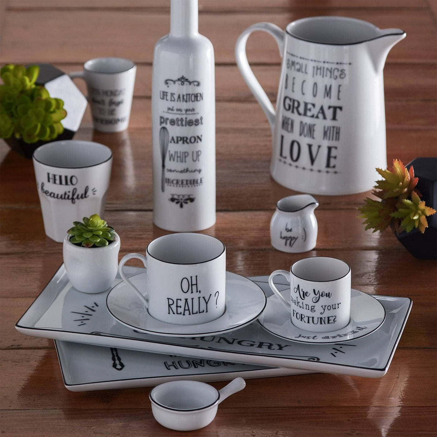 Be Happy Set of 6 Coffee Cups And Saucers, Black - White, 180 ml 3