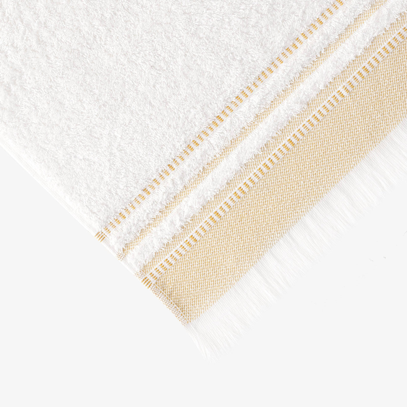 Betty Set of 2 Border Striped 100% Turkish Cotton Hand Towels, Off-White - Mustard Hand Towels sazy.com