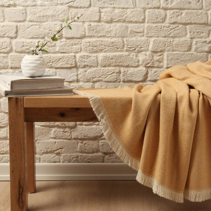 Isaac Triangle Casual Soft Throw, Mustard, 140x190 cm Throws sazy.com