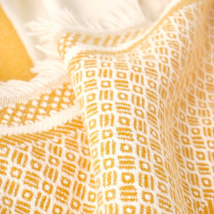 Mediterranean Border Striped Soft Throw, Mustard, 140x190 cm Throws sazy.com