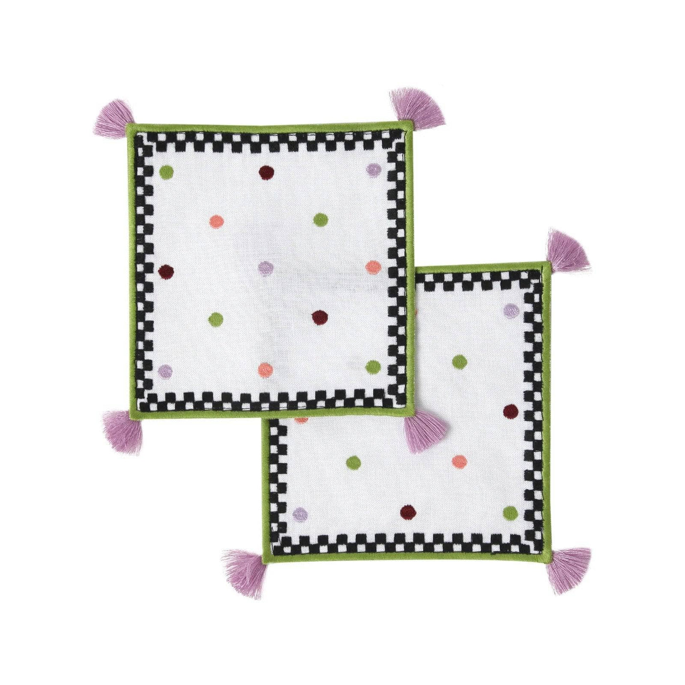 Polka-Dotted Set of 2 Coasters, White 2