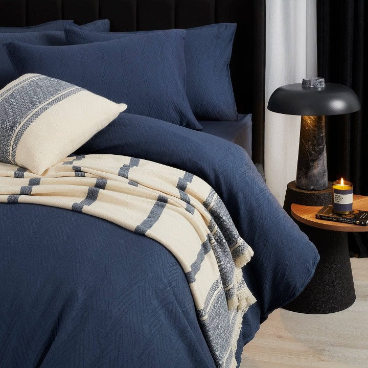 Mediterranean Set Of 2 Border Striped Soft Cushion Covers, Blue, 43x43 cm Cushion Covers sazy.com