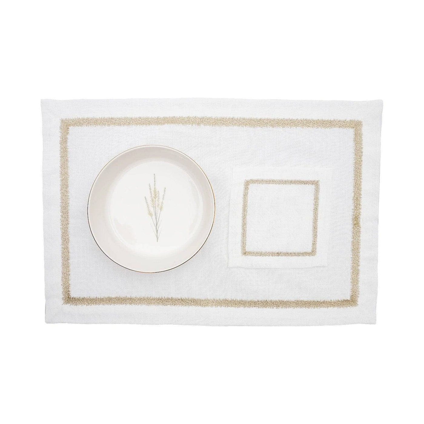 Evelyn Set of 2 Embroidered Placemat and Coaster Set, Gold 5
