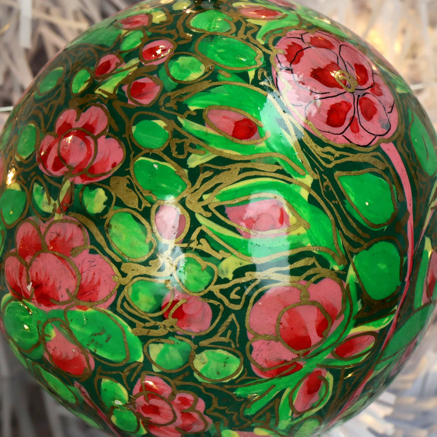 Paper Mache Ornament Ball, Set of 2, Green 3