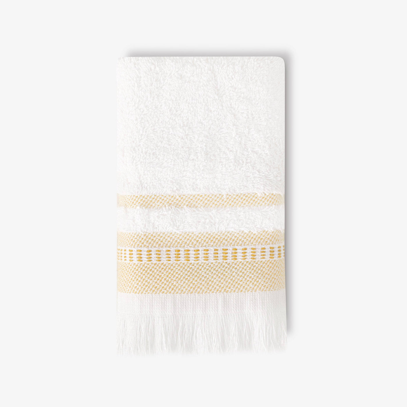 Betty Set of 4 Border Striped 100% Turkish Cotton Face Cloth, Off-White - Mustard, 33x33 cm 2