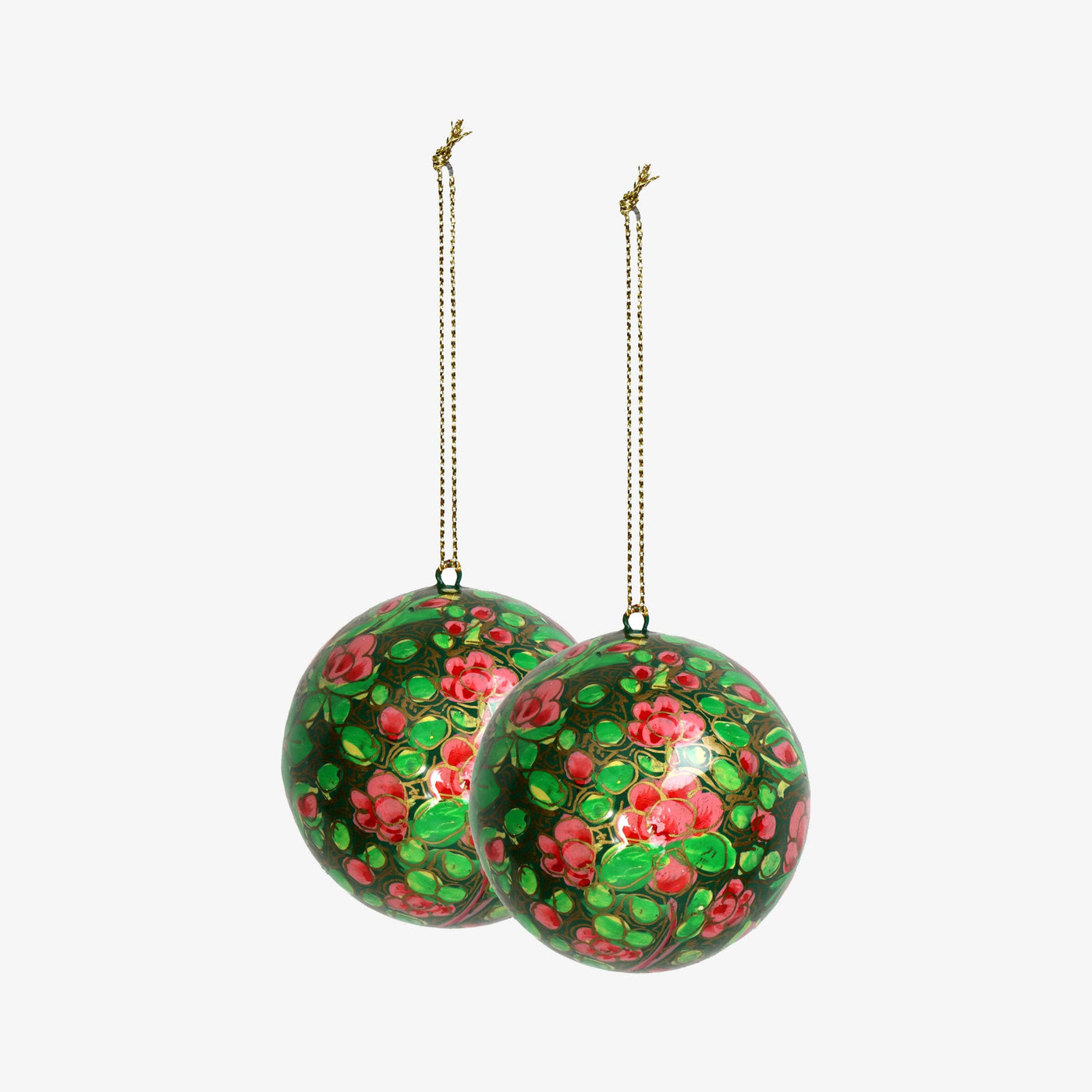 Paper Mache Ornament Ball, Set of 2, Green 1