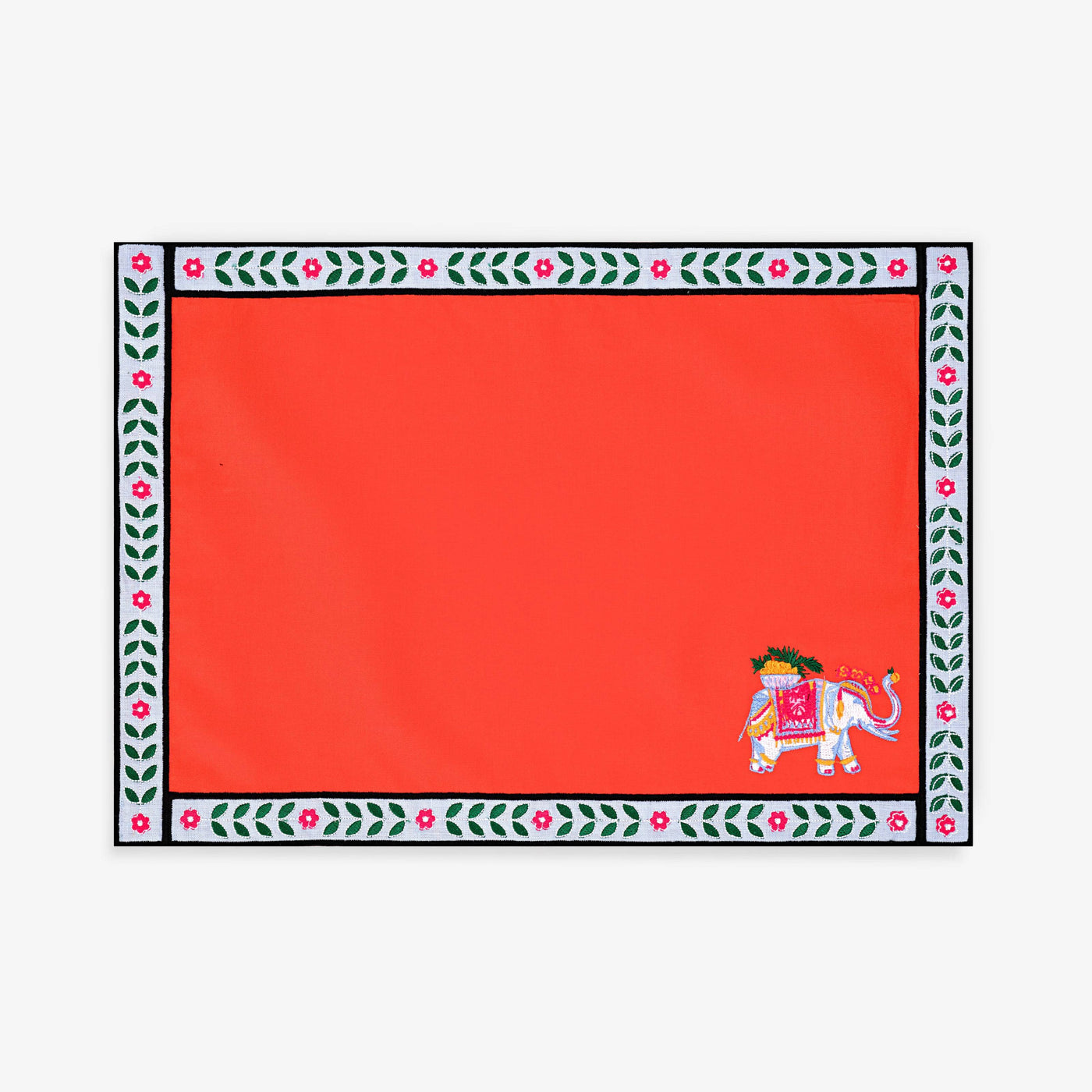 Osha Linen Embroidered Set of 2 Placemat, Blue - Orange, 35x50 cm 1