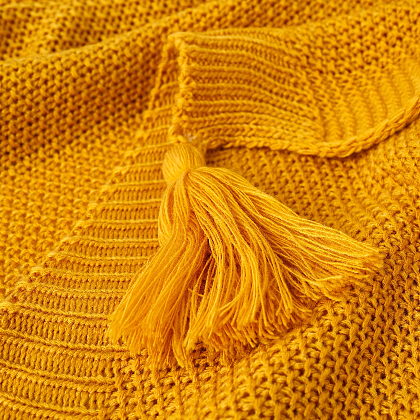 Benjamin Waffle Fringed Knitted Throw, Mustard, 125x160 cm Throws sazy.com