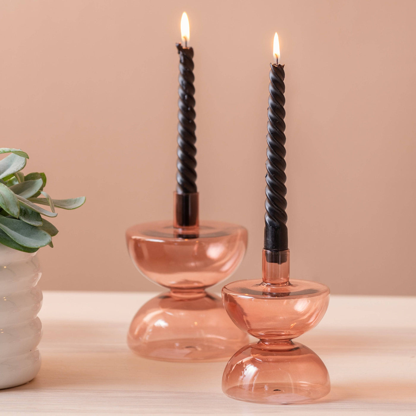 Duplik Candle Holder, Glass, Faded Pink Candle Holders sazy.com