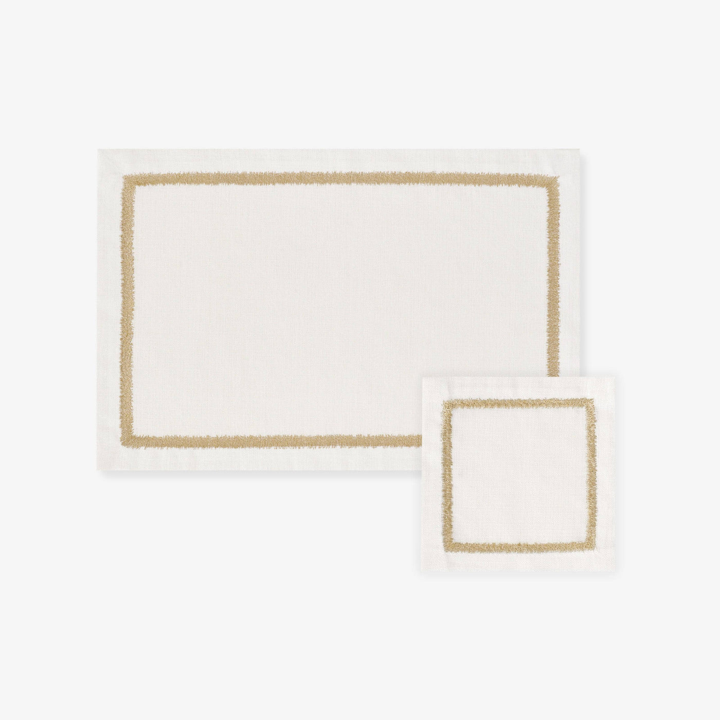 Evelyn Set of 2 Embroidered Placemat and Coaster Set, Gold 1