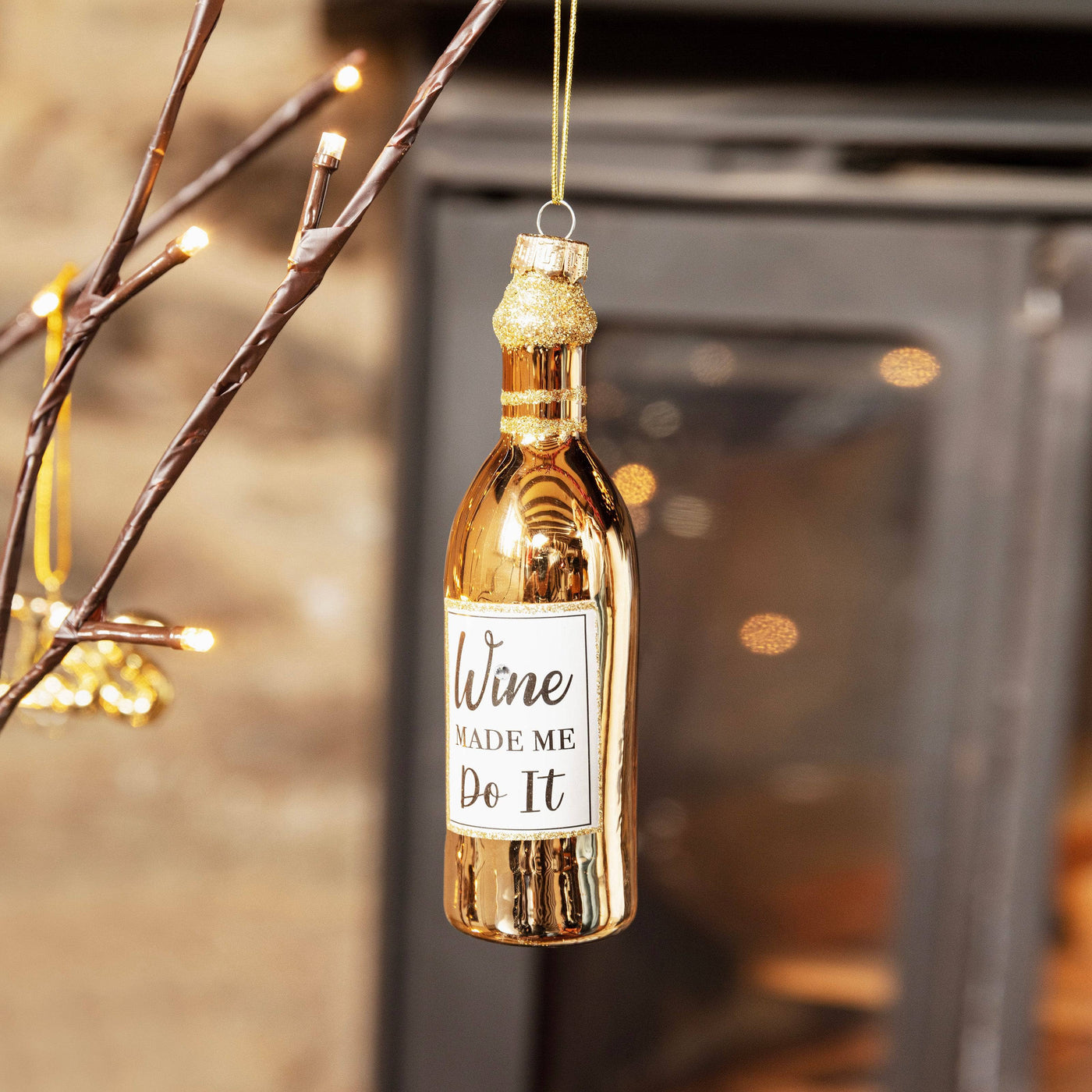 Wine Bottle Ornament, Set of 2, Gold 2