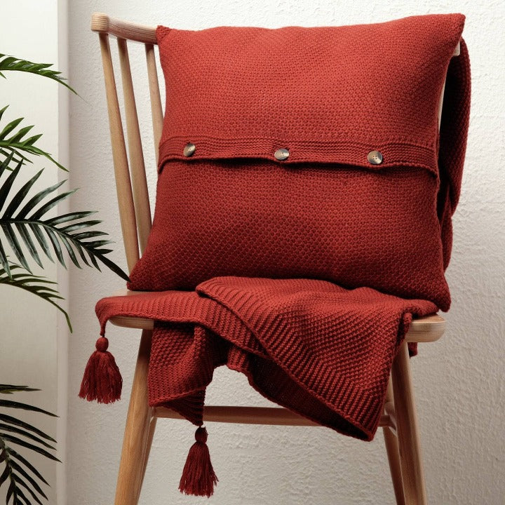 Benjamin Waffle Fringed Knitted Throw, Red, 125x160 cm Throws sazy.com