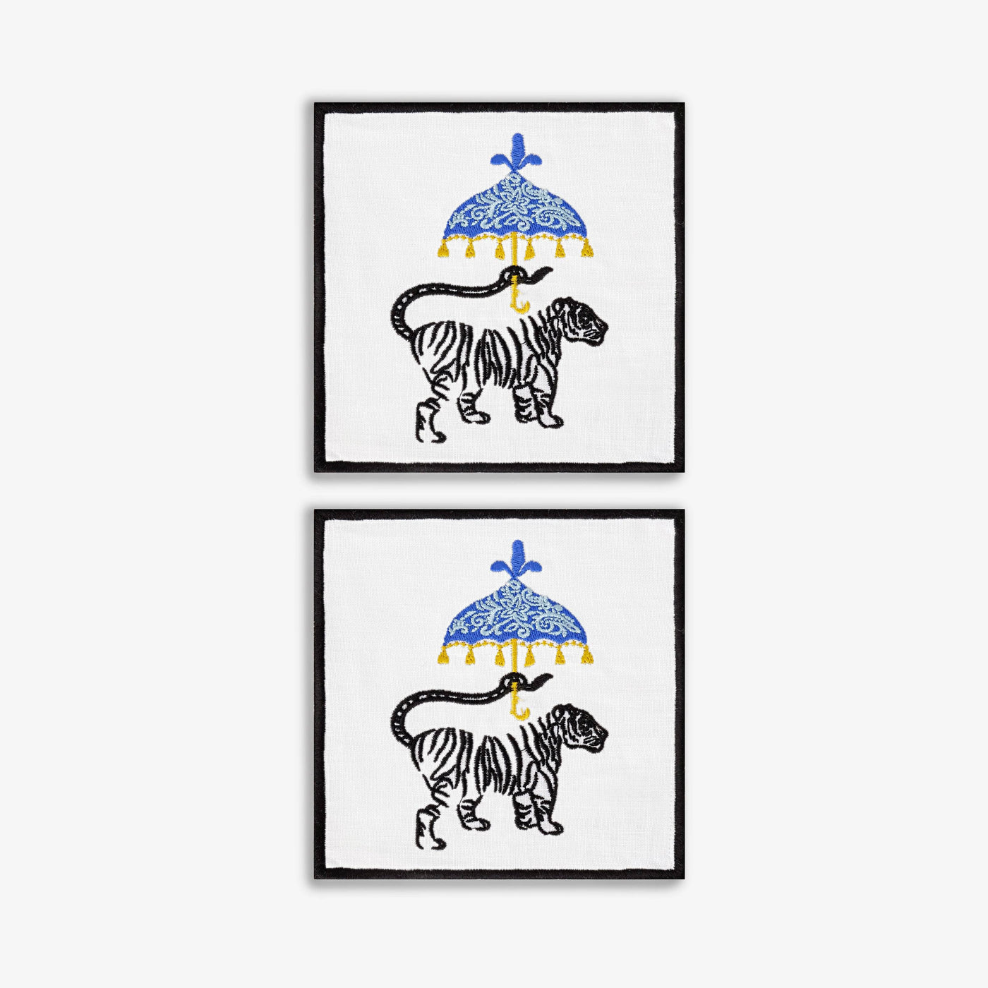 Khomsan Embroidered Set of 2 Coasters, Off-White Coasters sazy.com
