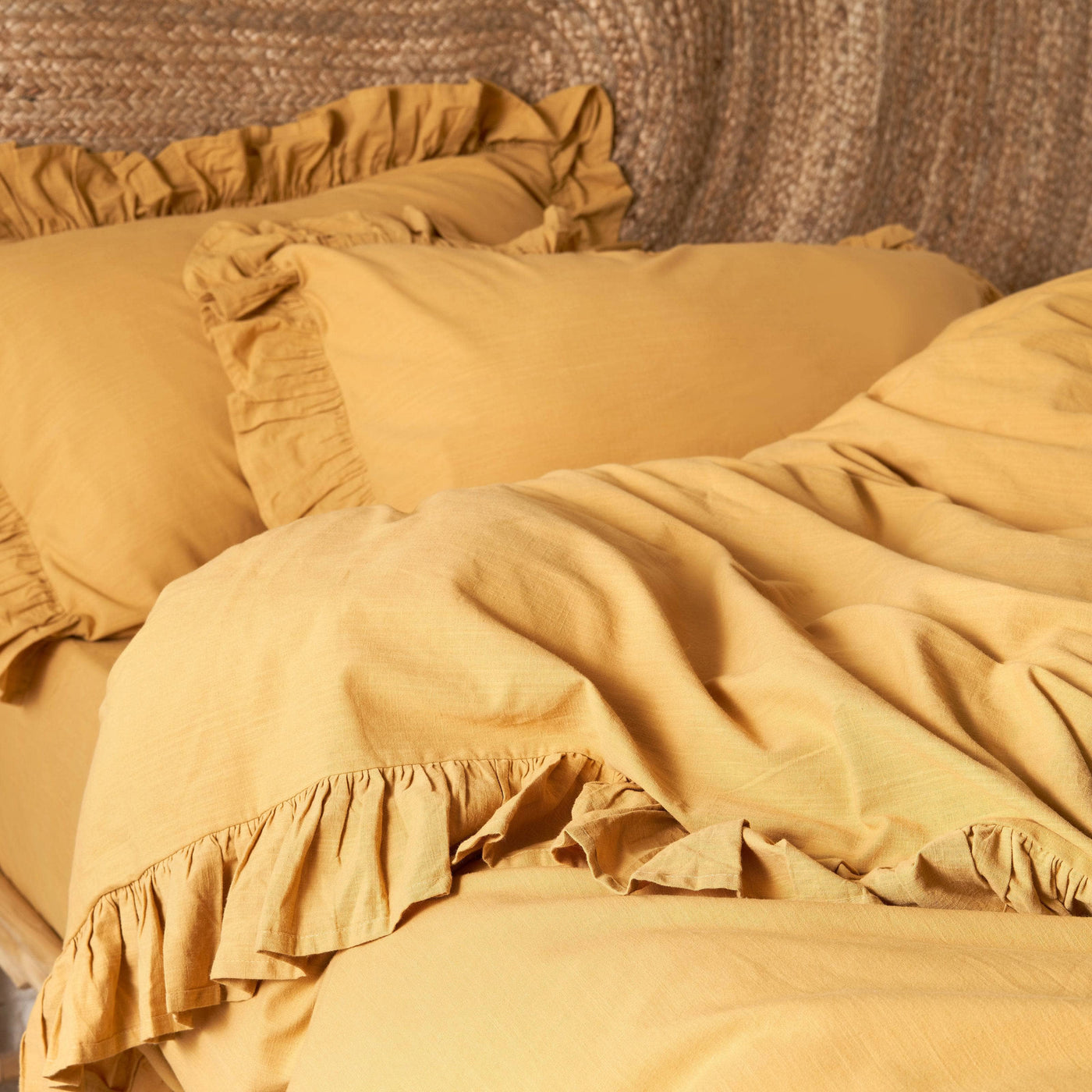 Ruby 100% Turkish Cotton Duvet Cover Set + Fitted Sheet, Mustard, King Size Bedding Sets sazy.com